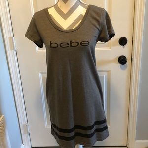 Bebe sleepwear soft gray with black stripes and Bebe logo. Short sleeve.